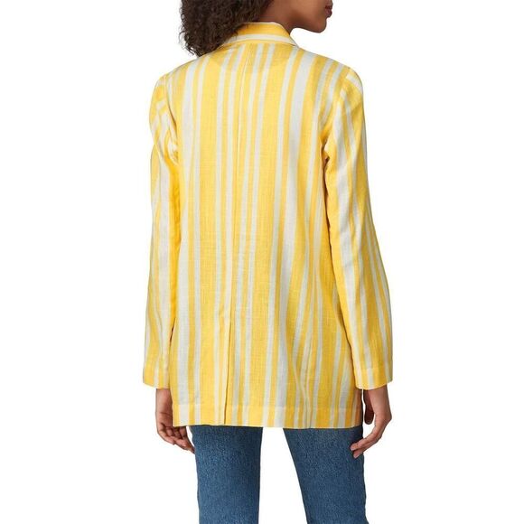 Willow Meyer Blazer‎ Women's Small Yellow White Striped Linen Blend Long Sleeve - Picture 2 of 13
